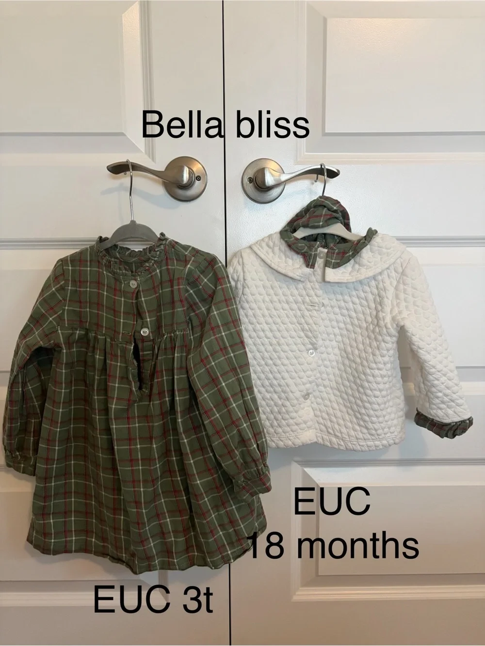 bella bliss Green Plaid Dress with Cream Quilted Top and bloomer Set